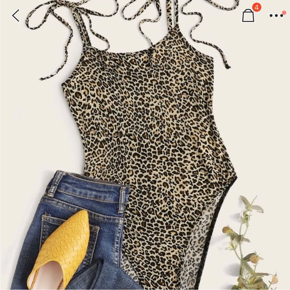 COPY - LEOPARD PRINT CAMI BODYSUIT WITH BOW TIE STRAPS SZ XL